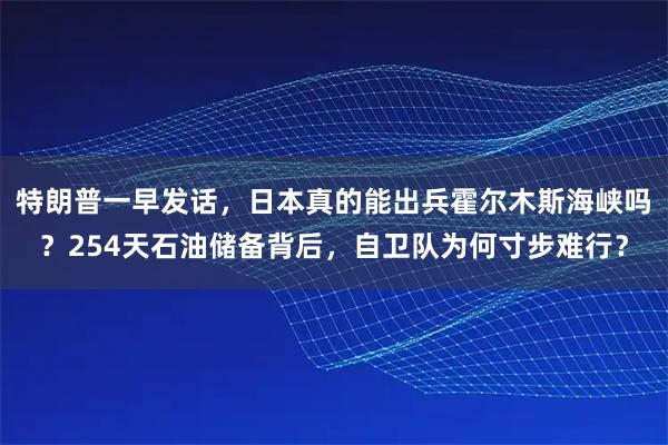 特朗普一早发话，日本真的能出兵霍尔木斯海峡吗？254天石油储备背后，自卫队为何寸步难行？
